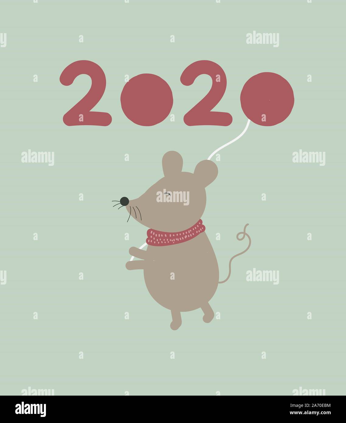 Neues Jahr 2020 mit Weihnachten Ratte Maus auf grünem Hintergrund. Stockfoto