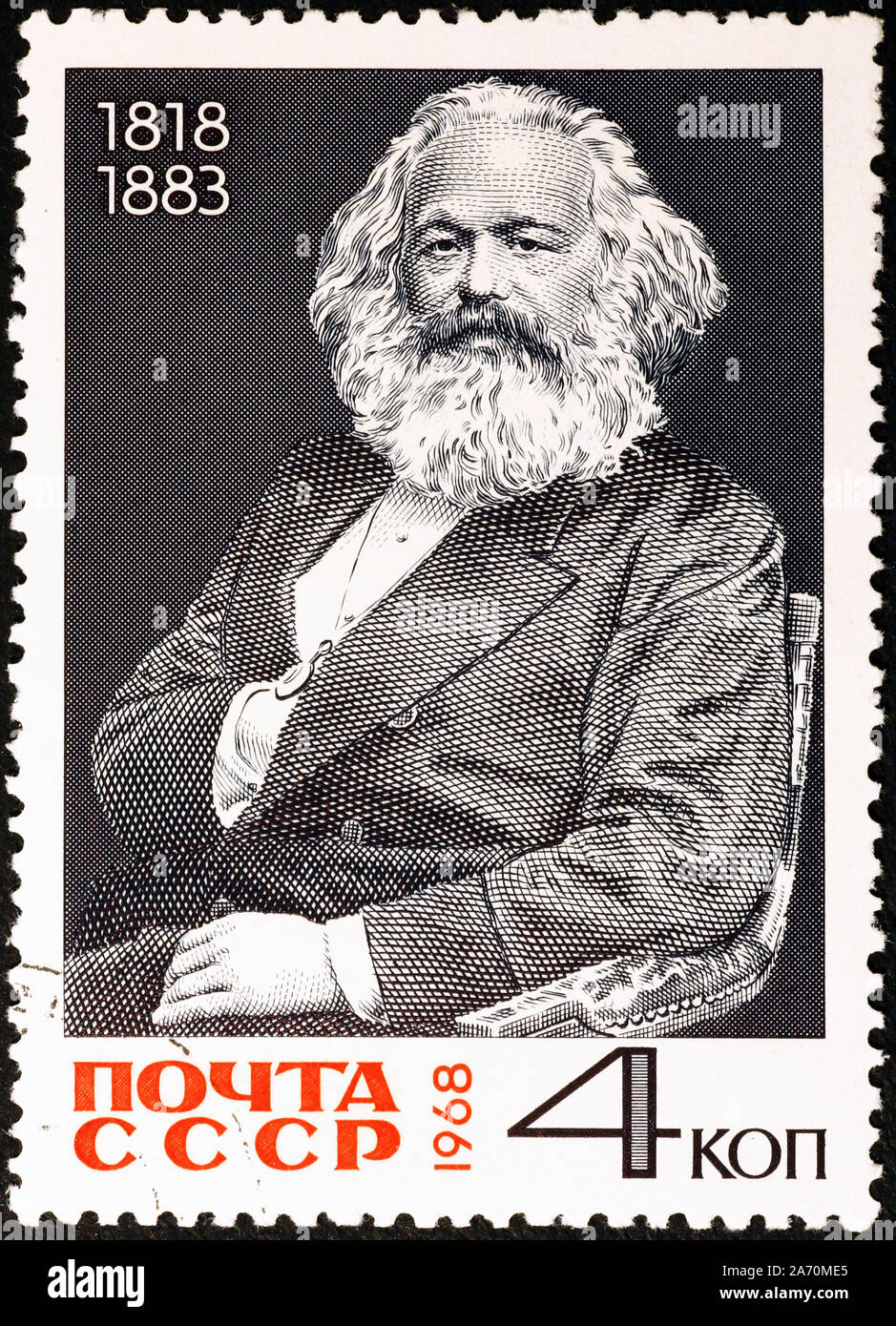 Porträt von Karl Marx auf alte Briefmarke der UDSSR Stockfoto