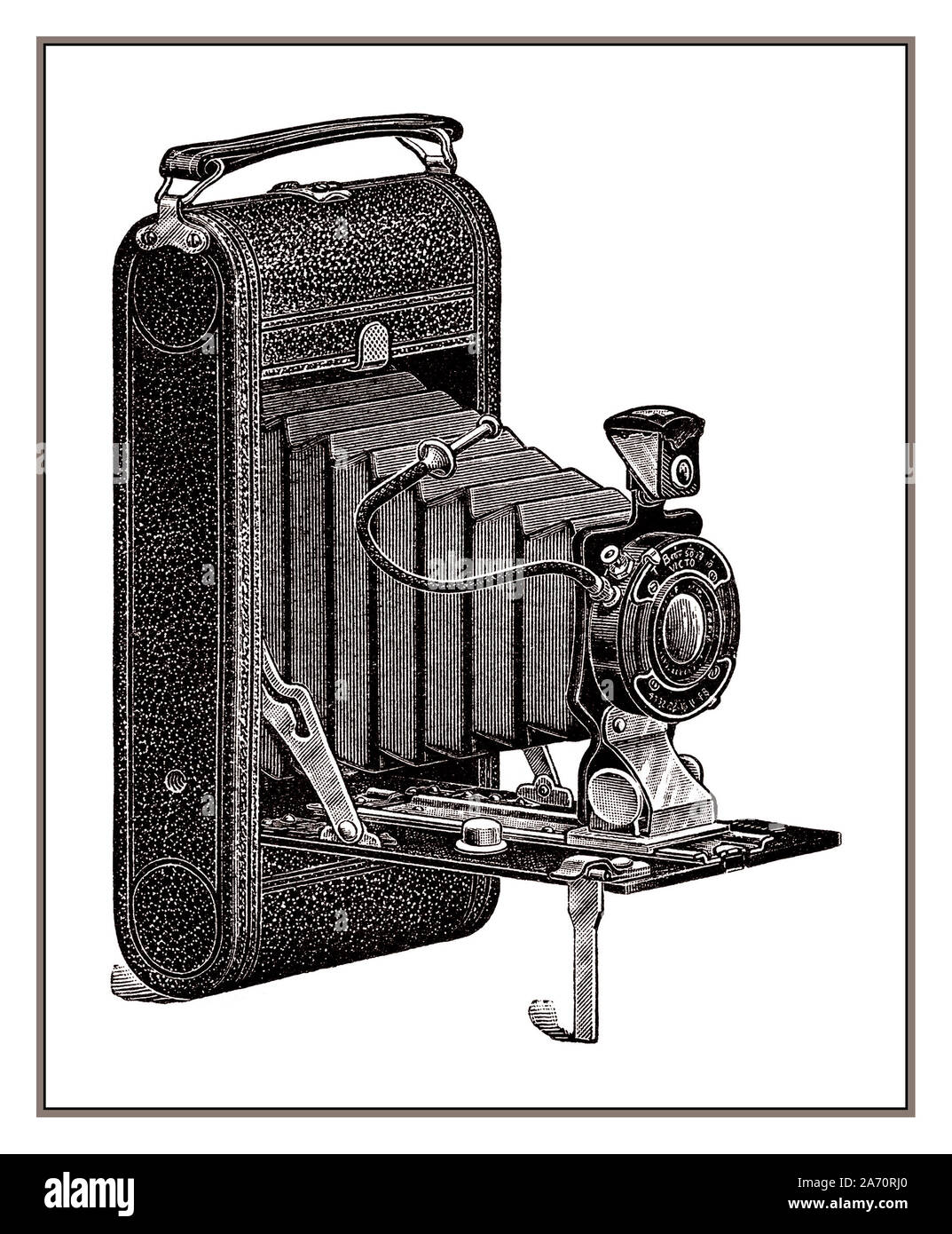 Der Jahrgang 1900 Faltenbalg film Falten Kamera mit Ausschnitt auf weißem Hintergrund Stockfoto
