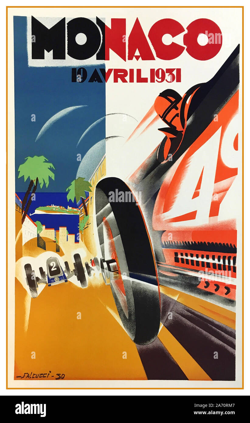1931 beim Grand Prix von Monaco Oldtimer Grand Prix Poster Motor Racing Event April 1931 MONACO 1931 von FALCUCCI erste Louis Chiron Bugatti zweite Luigi Fagioli Maserati Dritten Achille Varzi Bugatti 1931 beim Grand Prix von Monaco war ein Grand-prix-Rennen auf dem Circuit de Monaco am 19. April 1931 statt 19. Stockfoto