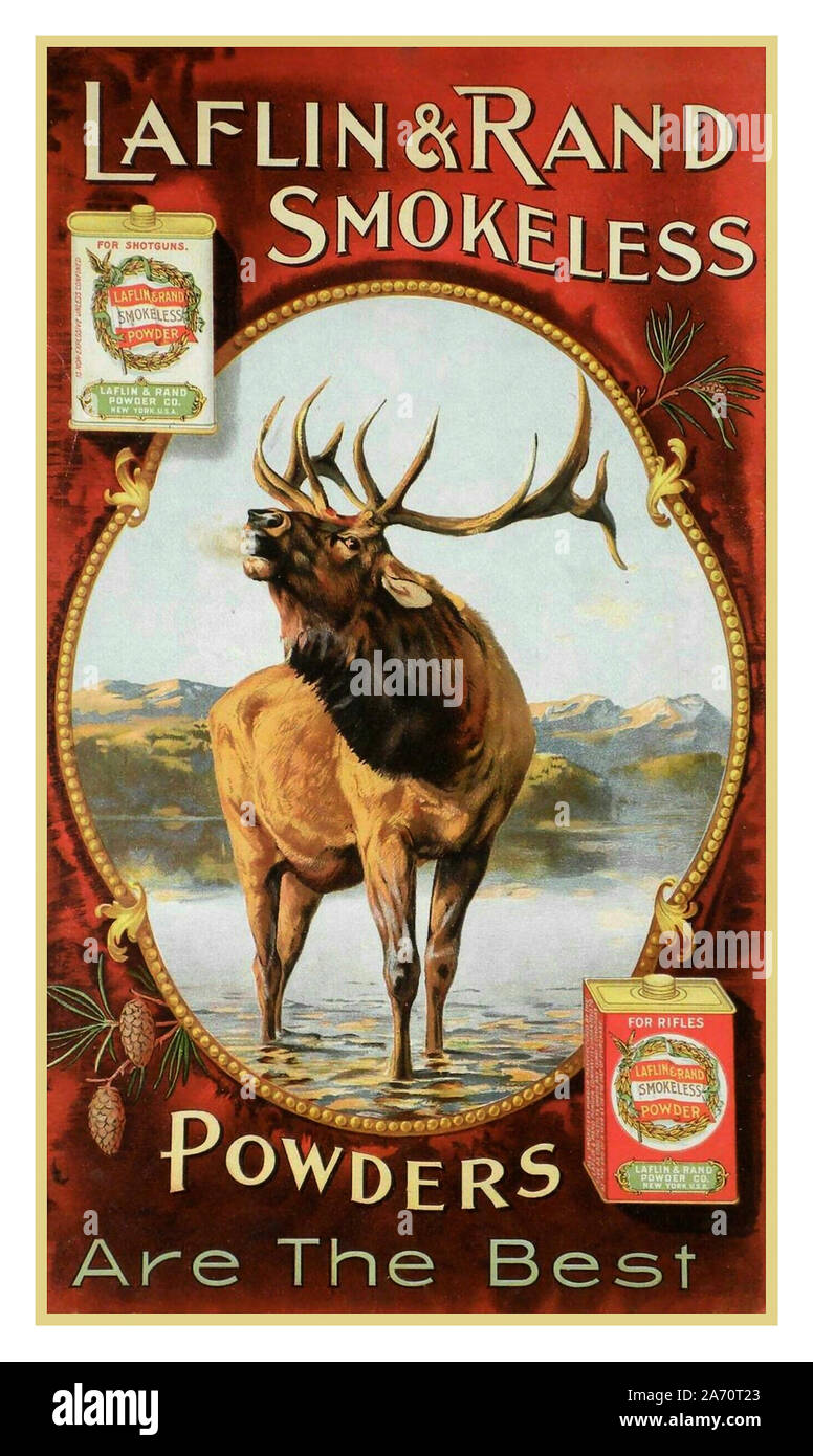 1900 Der amerikanische Laflin & Rand rauchlosen Schießpulvers für Spiel Jagdwaffen Plakat USA Stockfoto