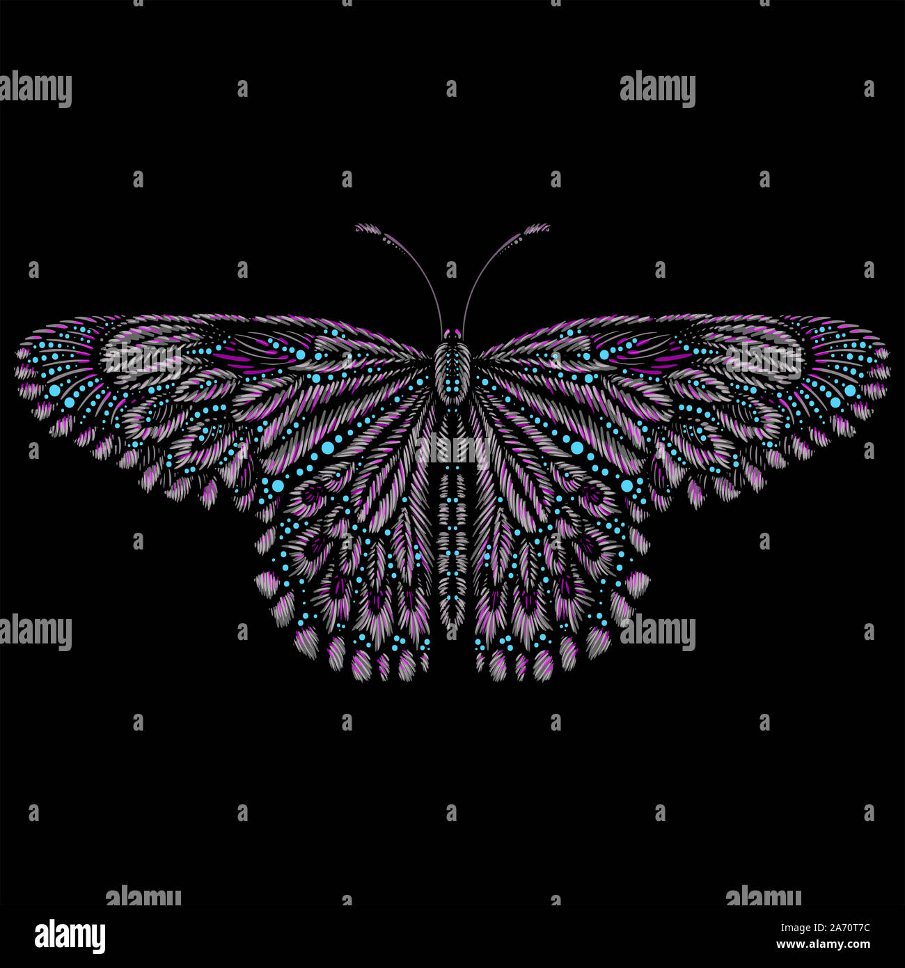 Der Vektor logo Butterfly Tattoo oder T-shirt Design oder Oberbekleidung. Cute print Style butterfly Hintergrund. Diese Zeichnung ist für schwarze Stoff oder Leinwand. Stockfoto