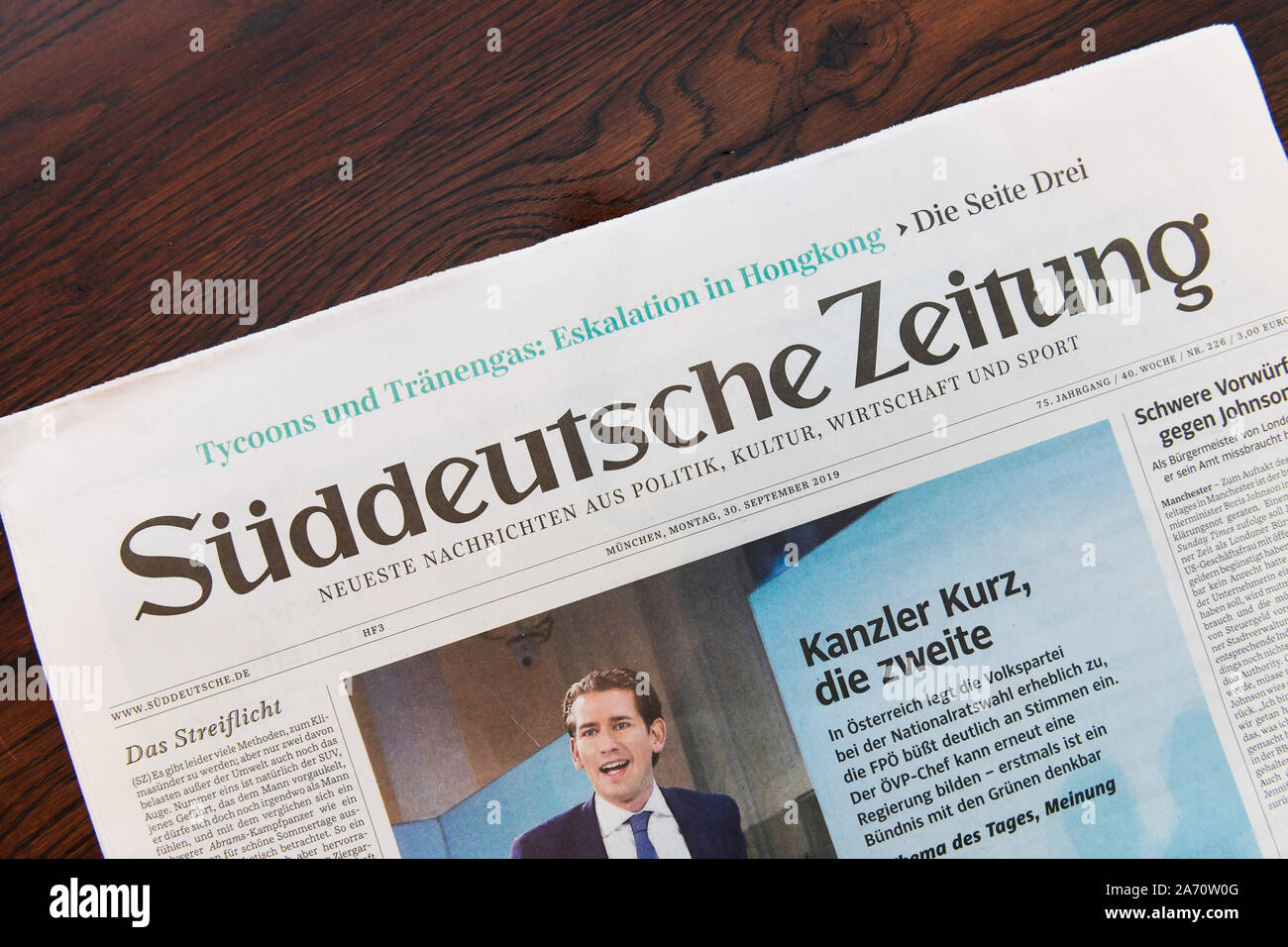 Tageszeitung der Süddeutschen Zeitung". Stockfoto