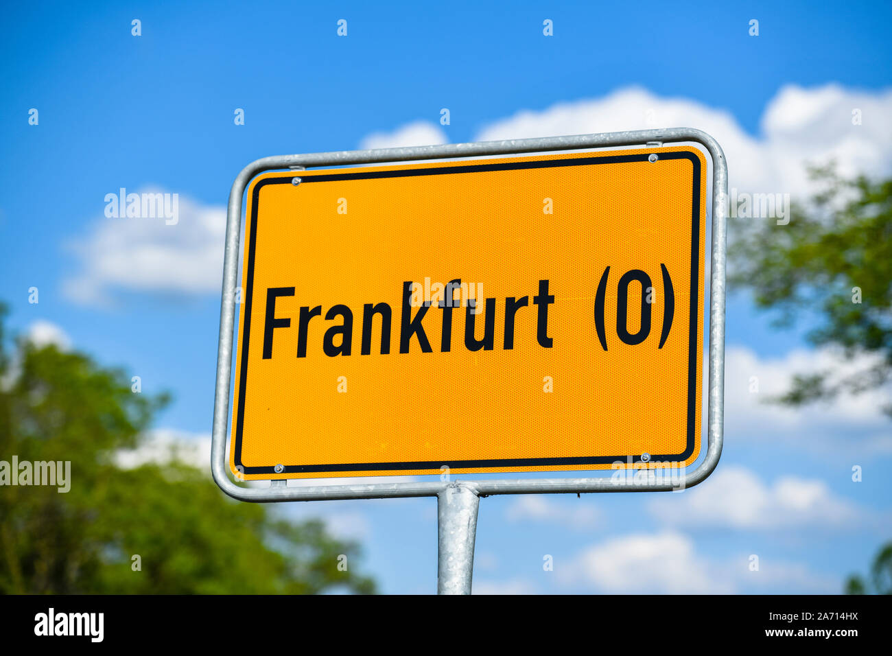 Ortseingangsschild, Frankfurt/Oder, Brandenburg, Deutschland Stockfoto