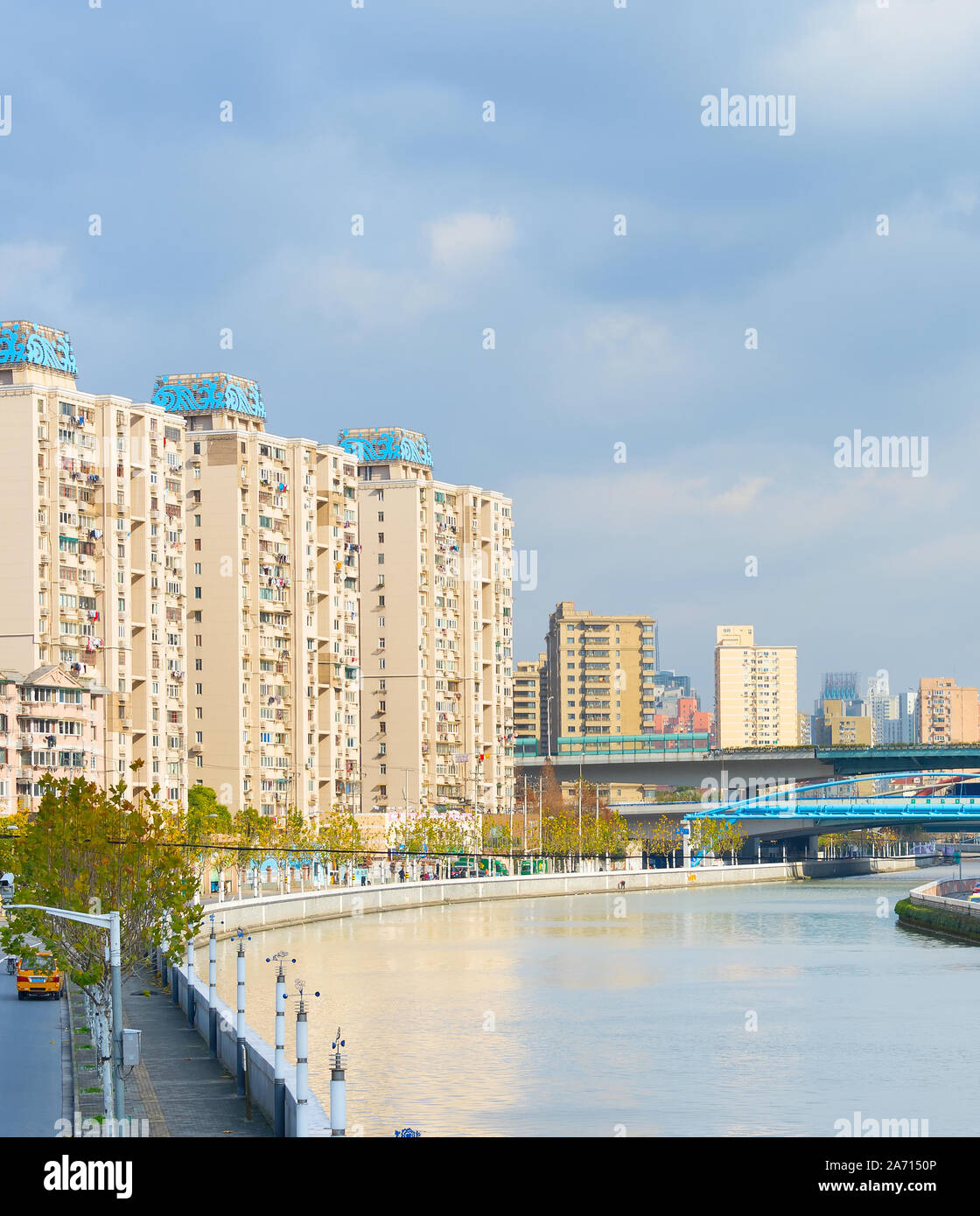 Skyline von Shanghai, Architektur entlang des Flusses Kanal. China Stockfoto