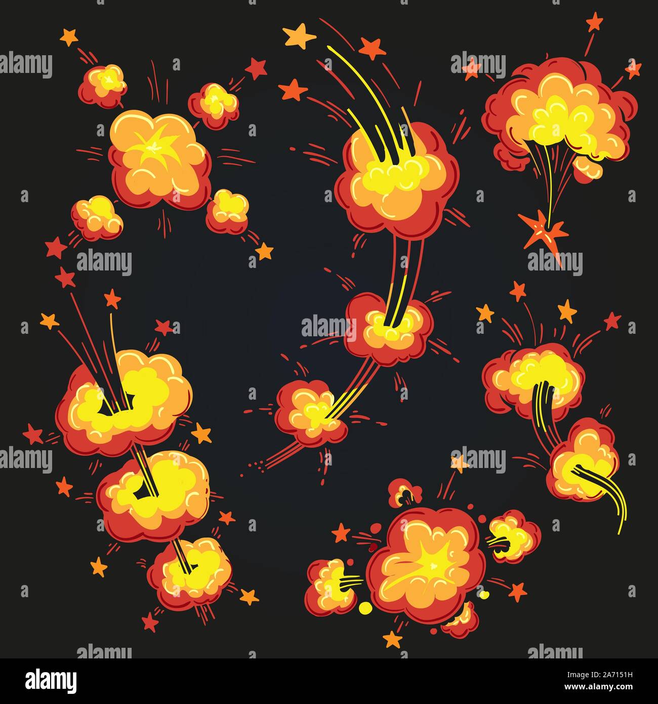 Explosion Boom Bang Cloud eingestellt. Cartoon Comic Explosionen. Vector Illustration Stock Vektor