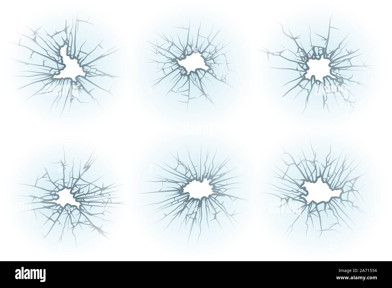 Gebrochene Fenster verschiedene Risse gesetzt. Vector Illustration Stock Vektor