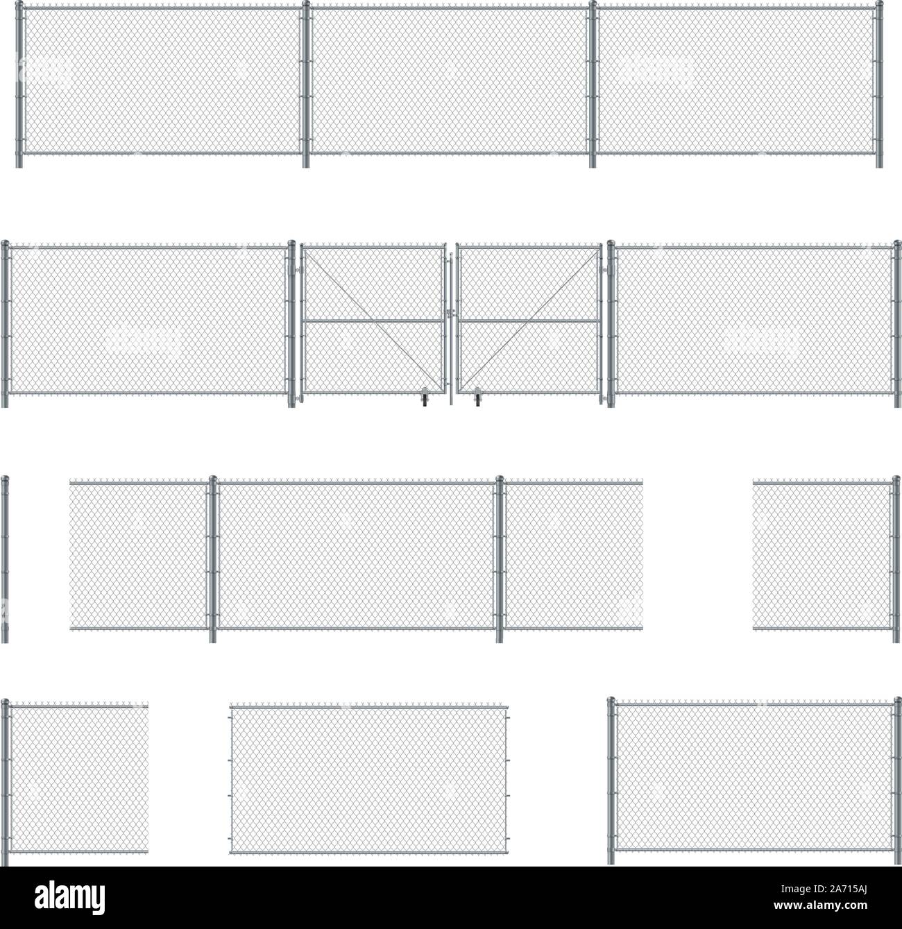 Verschiedene Elemente der draht zaun: Tor, Beiträge, Edelstahl mesh. Stock Vektor