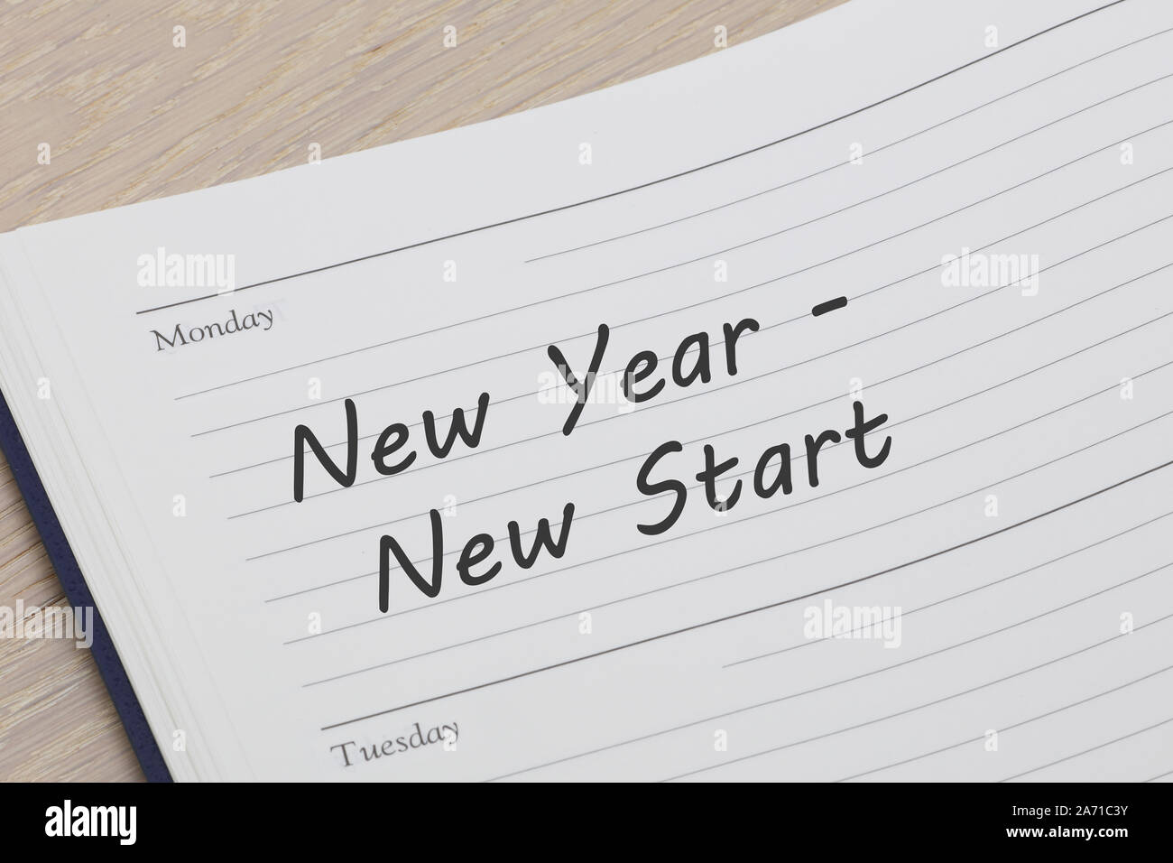 Ein neues Jahr, neue Start Tagebuch Erinnerung Eintrag Stockfoto