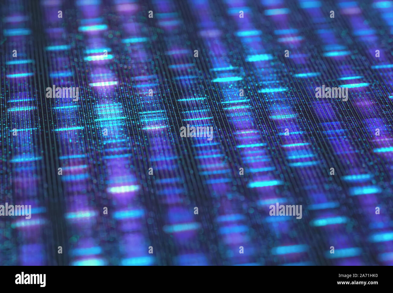 DNA-Code, Senger Sequenz in binären digitalen Speicher. 3D-Darstellung einer Methode der farbigen DNA-Sequenzierung. Stockfoto