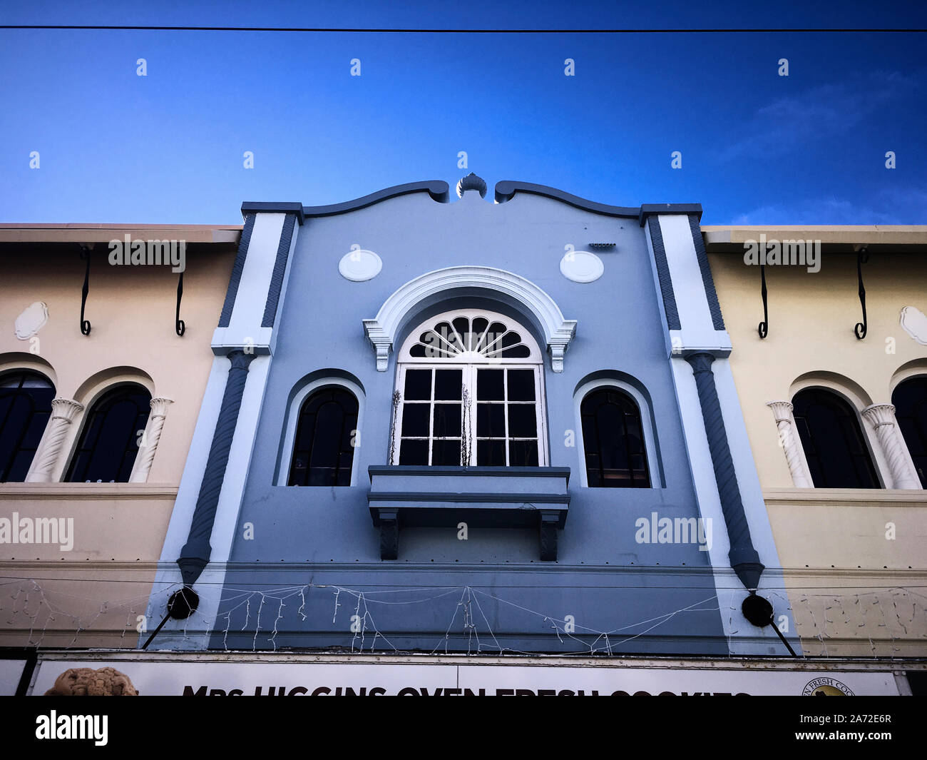 Die schönen pastellfarbenen alten historischen Gebäuden der Neue Regent Street, Christchurch, Neuseeland Stockfoto