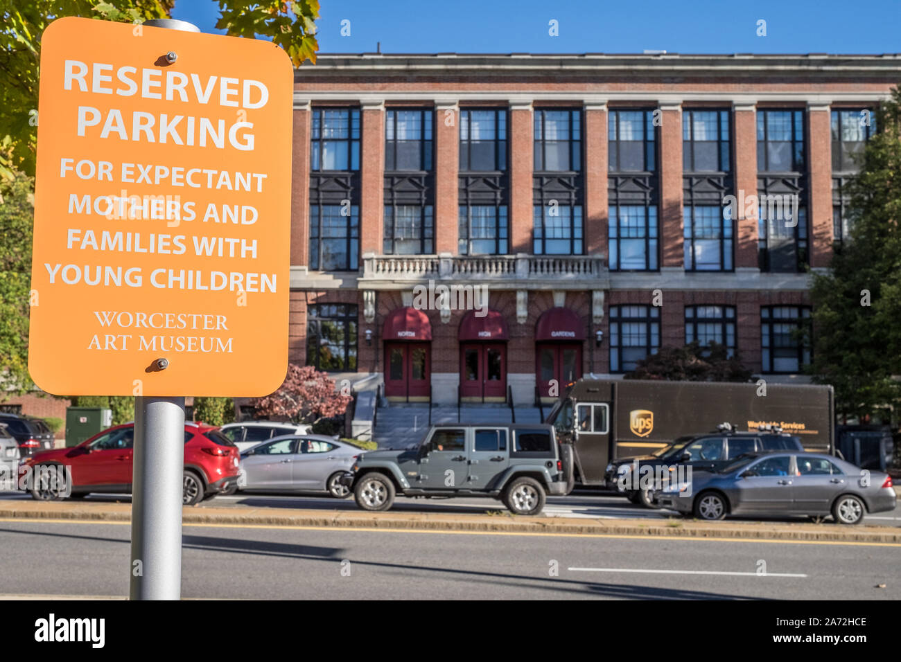 Parkplatz Schild am Worcester Art Museum in Worcester, MA Stockfoto