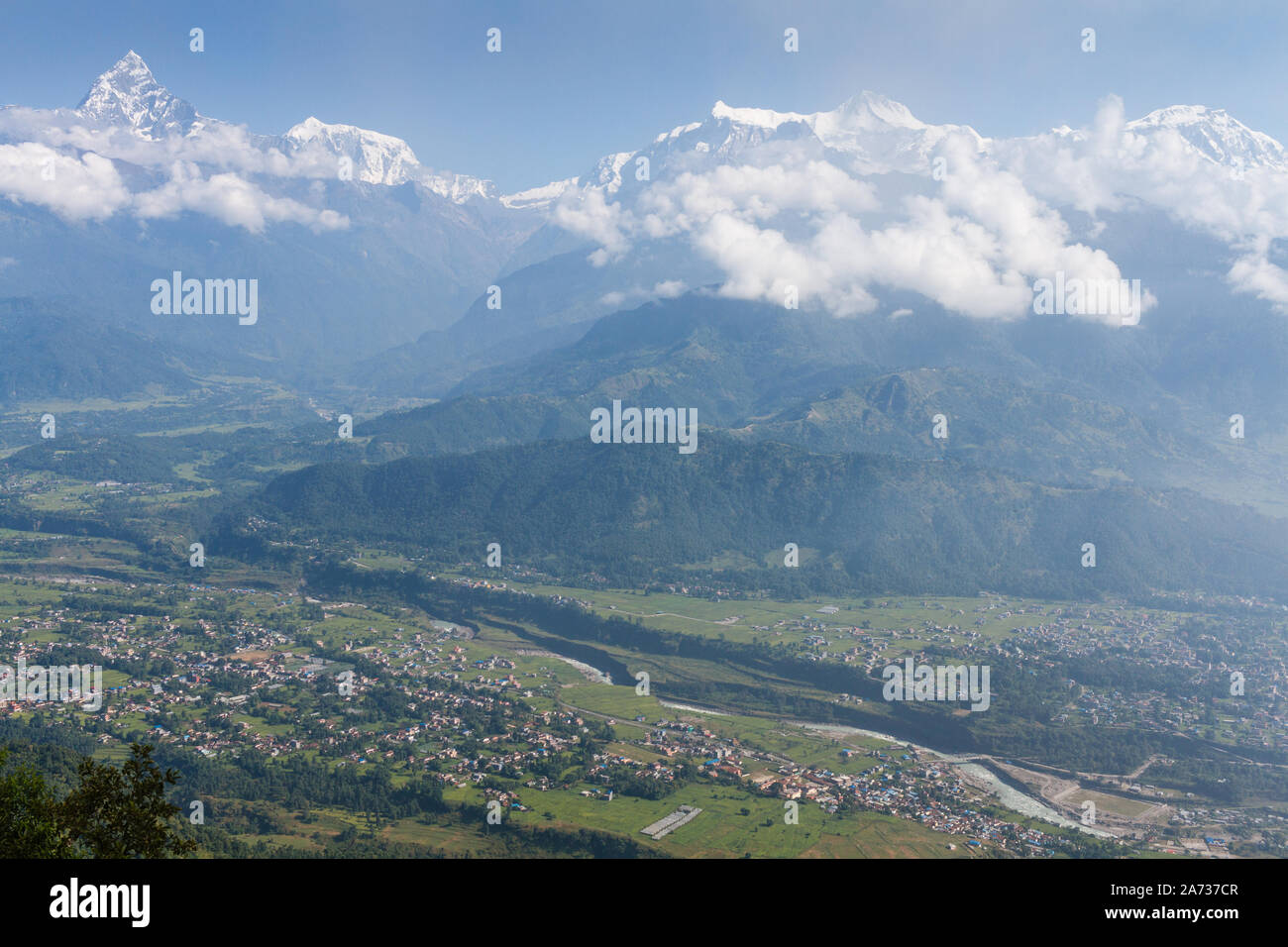 Panoramablick auf den Himalaya von Sarankot, Pokhara, Nepal Stockfoto