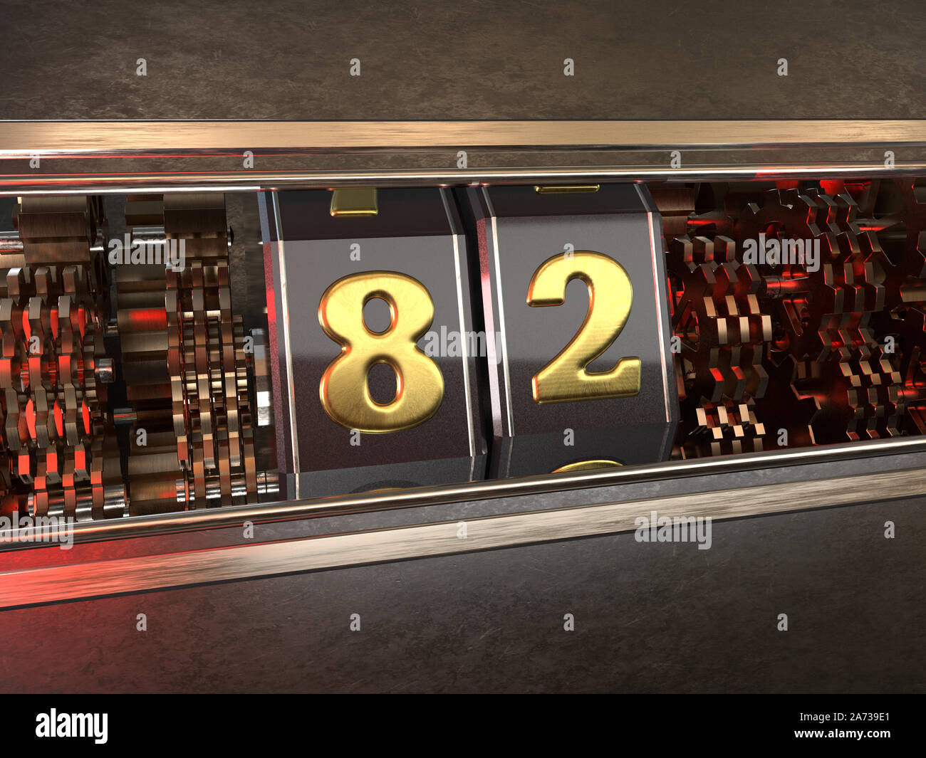 Nummer 82 (Nummer 82) Stil der Spielautomat. 3D-Darstellung Stockfoto