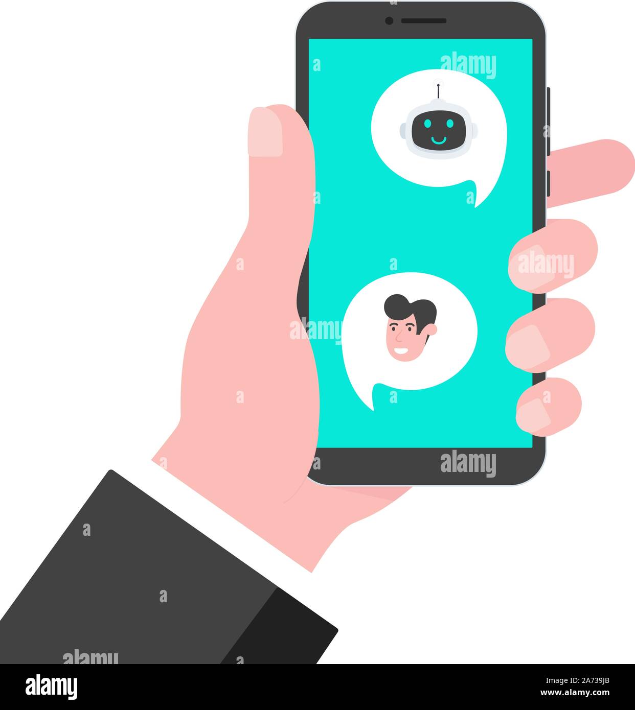 Roboter chatbot Symbol zeichen Flat Style Design Vector Illustration auf weißem Hintergrund. Cute AI bot Helfer Maskottchen Charakter Konzept business Assis Stock Vektor