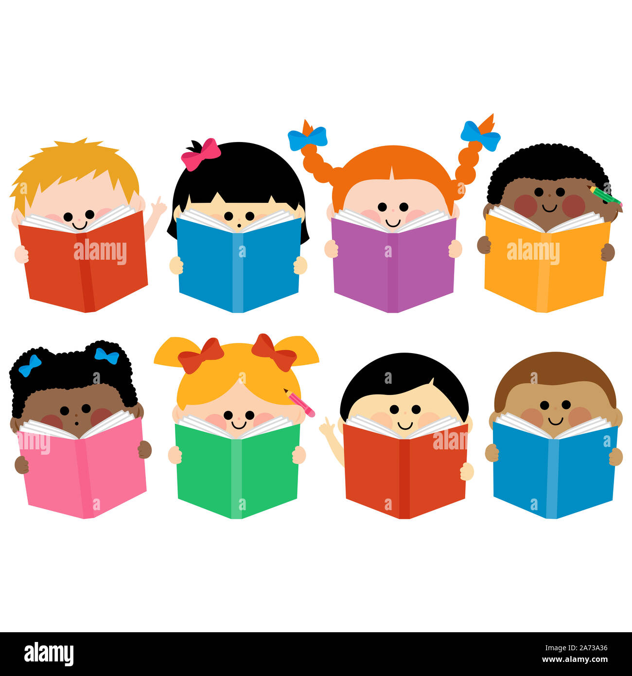 Vielfältige Gruppe von Kinder, Bücher zu lesen. Stockfoto