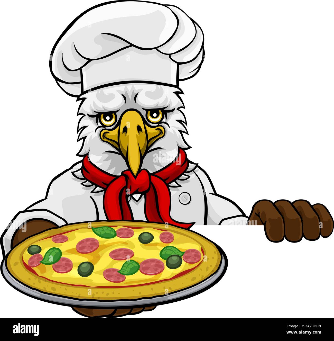 Adler Pizza Chef Cartoon Restaurant Maskottchen Zeichen Stock Vektor
