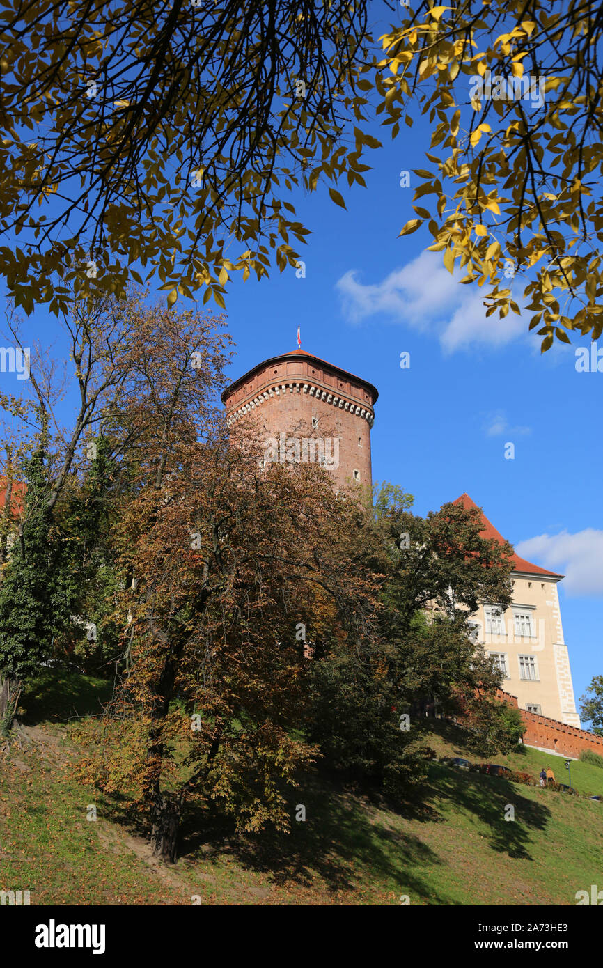 Krakau. Krakau. Polen. Wawel, Königsschloss auf dem Wawel Hill. Senatorska baszta Turm, Teil der Burgbefestigung. Stockfoto