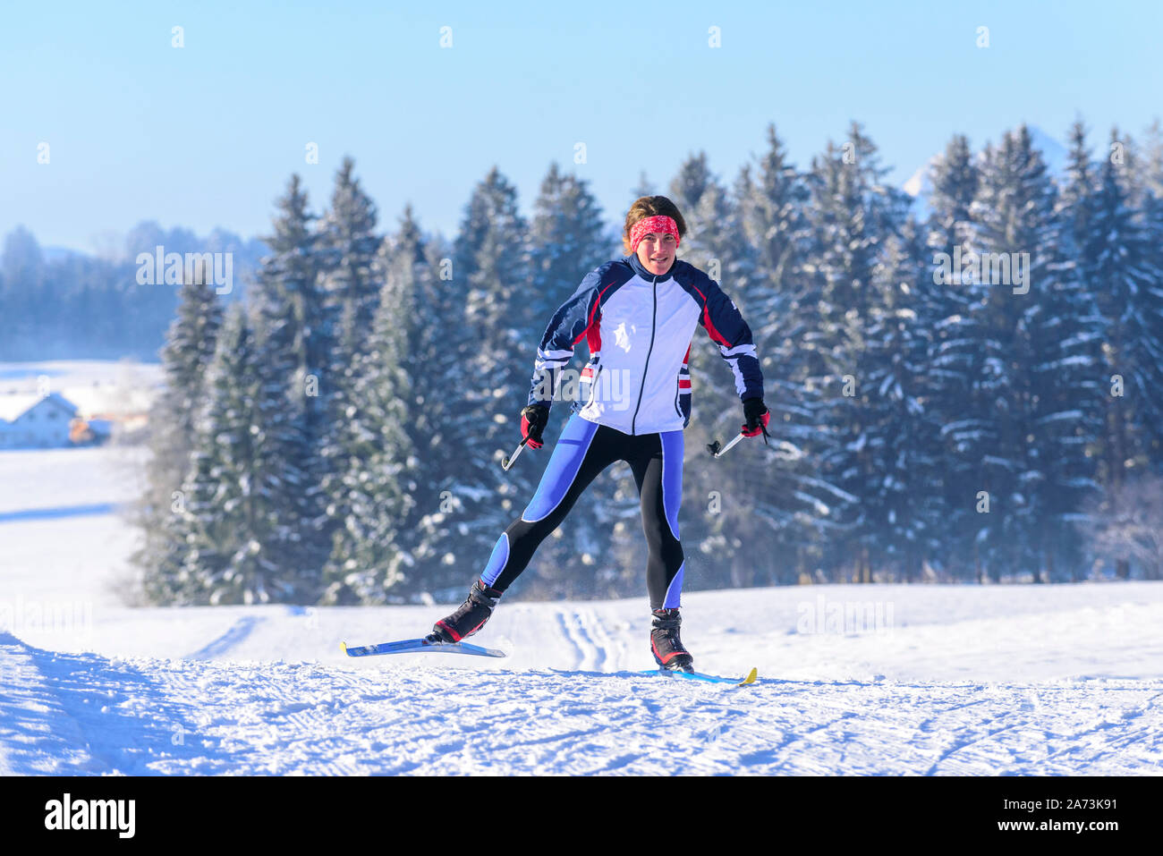 Perfekte Bedingungen zum Langlaufen im winterlichen Natur der Allgäuer Stockfoto