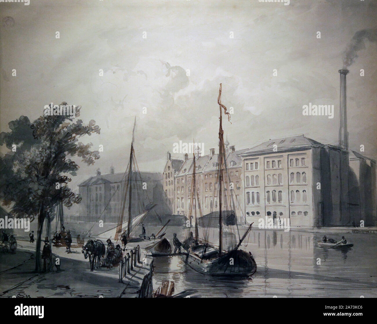 Dampfbetriebene Diamantpolierfabrik von M. E.Coster in Amsterdam (1852) eine Zeichnung des Künstlers Cornelis Springer (1817-1891). Stockfoto