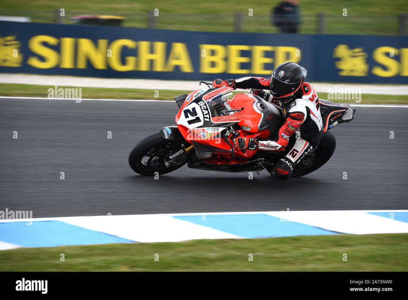 Superbike Troy Bayliss, Desmosport Ducati. Ducati 1299 FE australische Superbikes Ausstellung Phillip Island Grand Prix Circuit, Victoria, Australien Stockfoto