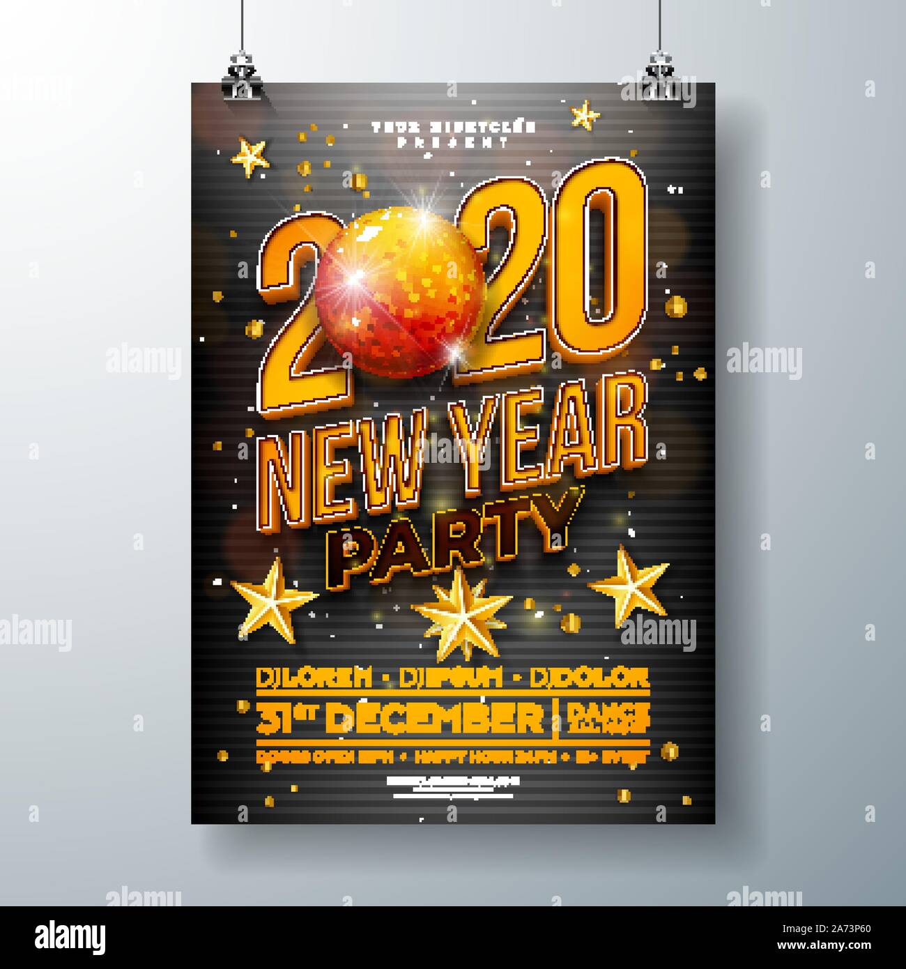 Neues Jahr Party Feier Plakat Template Design mit 3d 2020 Anzahl und Disco Ball auf schwarzem Hintergrund. Vektor Urlaub Premium Abbildung für Stock Vektor