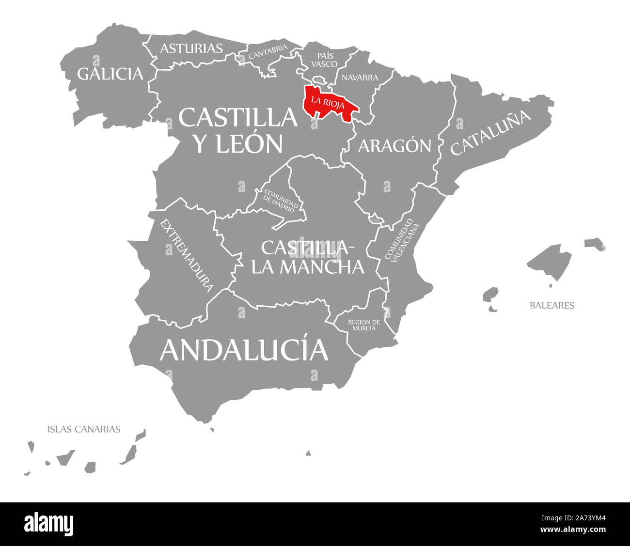 La Rioja in Rot hervorgehoben Karte von Spanien Stockfoto