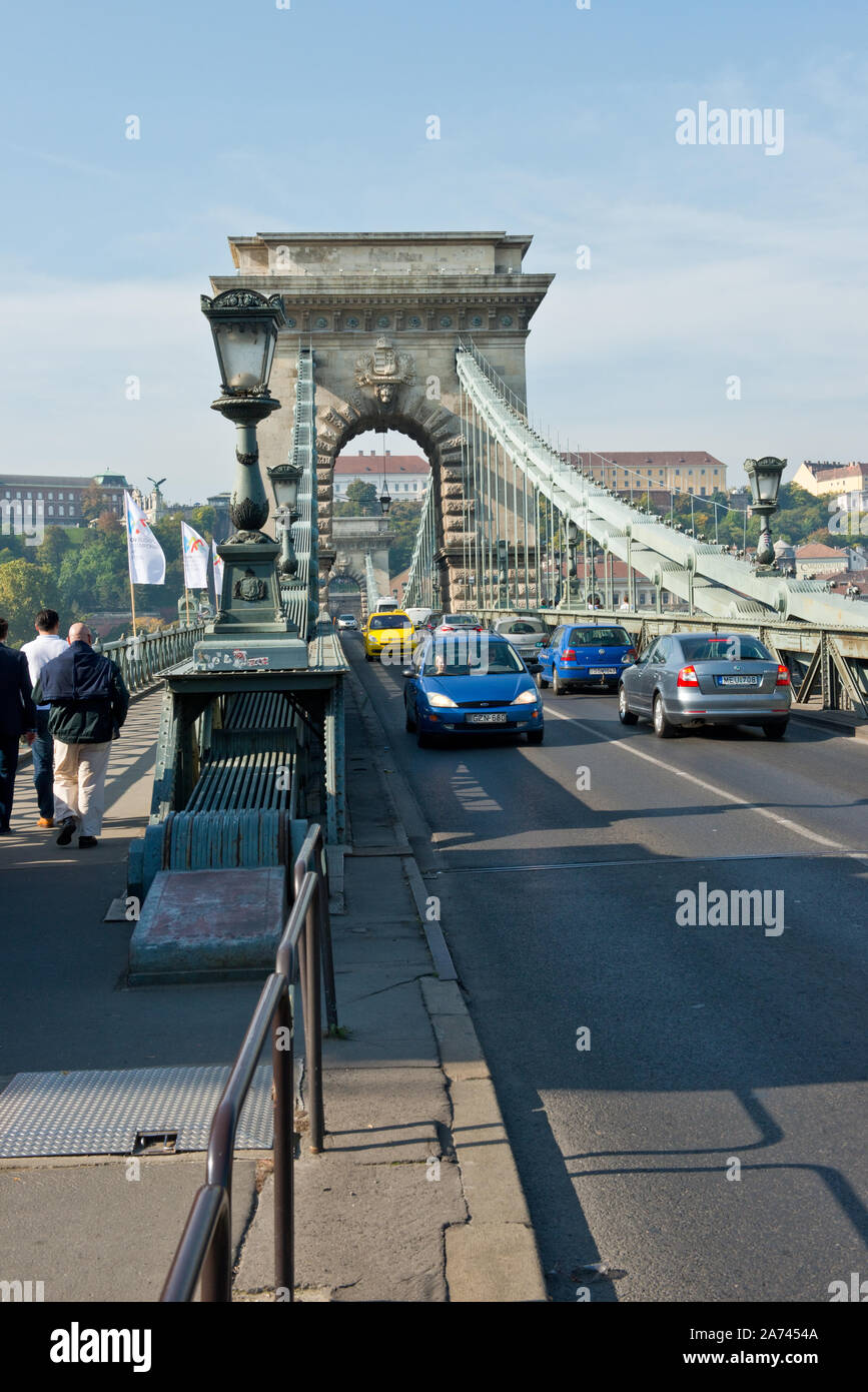 Széchenyi Kettenbrücke. Budapest, Ungarn Stockfoto