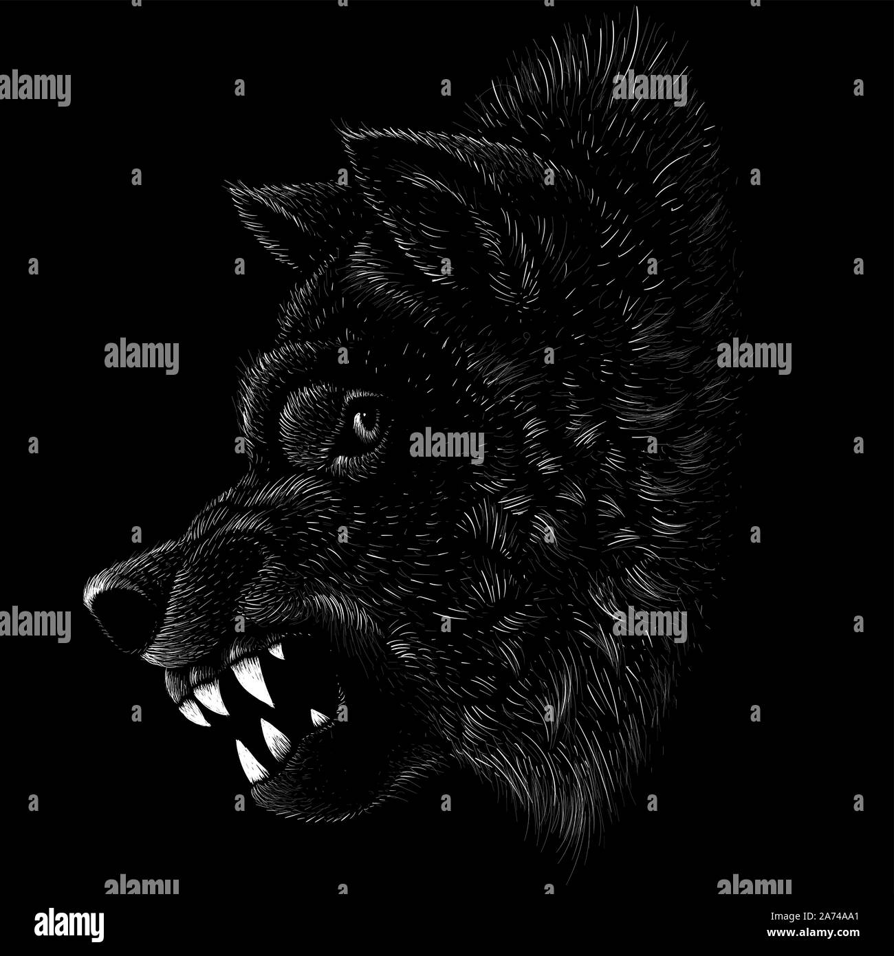 Das Vector Logo Hund oder Wolf für Tattoo oder T-Shirt Design oder outwear. Cute Print Stil Hund oder Wolf Hintergrund. Diese Handzeichnung wäre schön zu m Stock Vektor