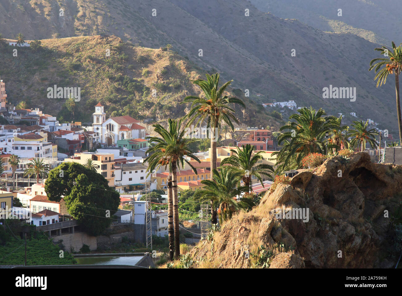 Kanarische Inseln, La Gomera, Vallehermoso Stadt Stockfoto
