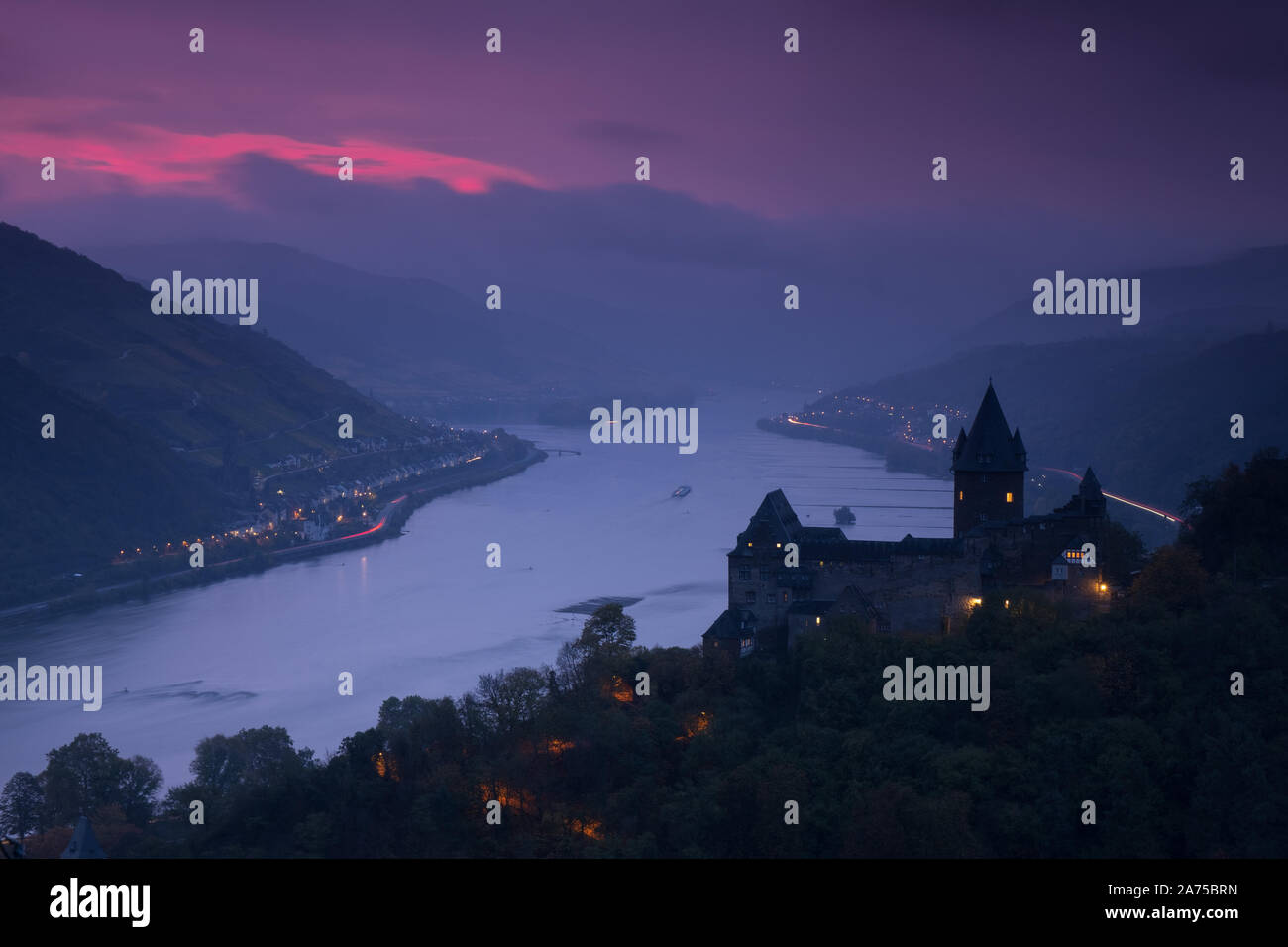 Rheintal bei Bacharach, Deutschland Stockfoto