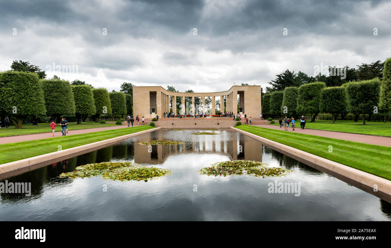 Colleville-sur-Mer, Calvados, Normandie/Frankreich - 16. August 2019: Das Mahnmal an der Amerikanischen Friedhof in Omaha Beach in der Normandie Stockfoto