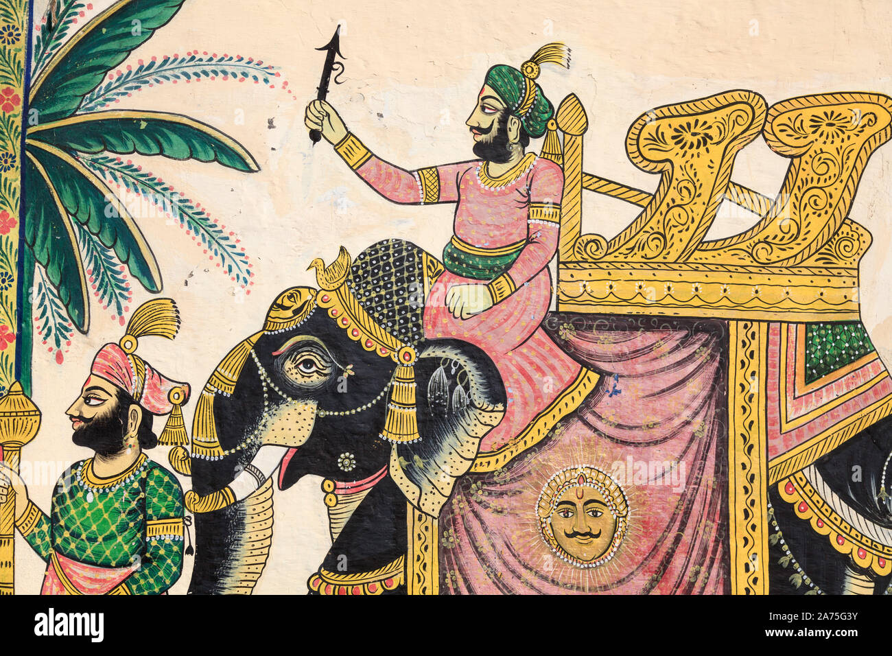 Indien, Rajasthan, Udaipur, City Palace Complex, Detail der Wandmalereien Stockfoto