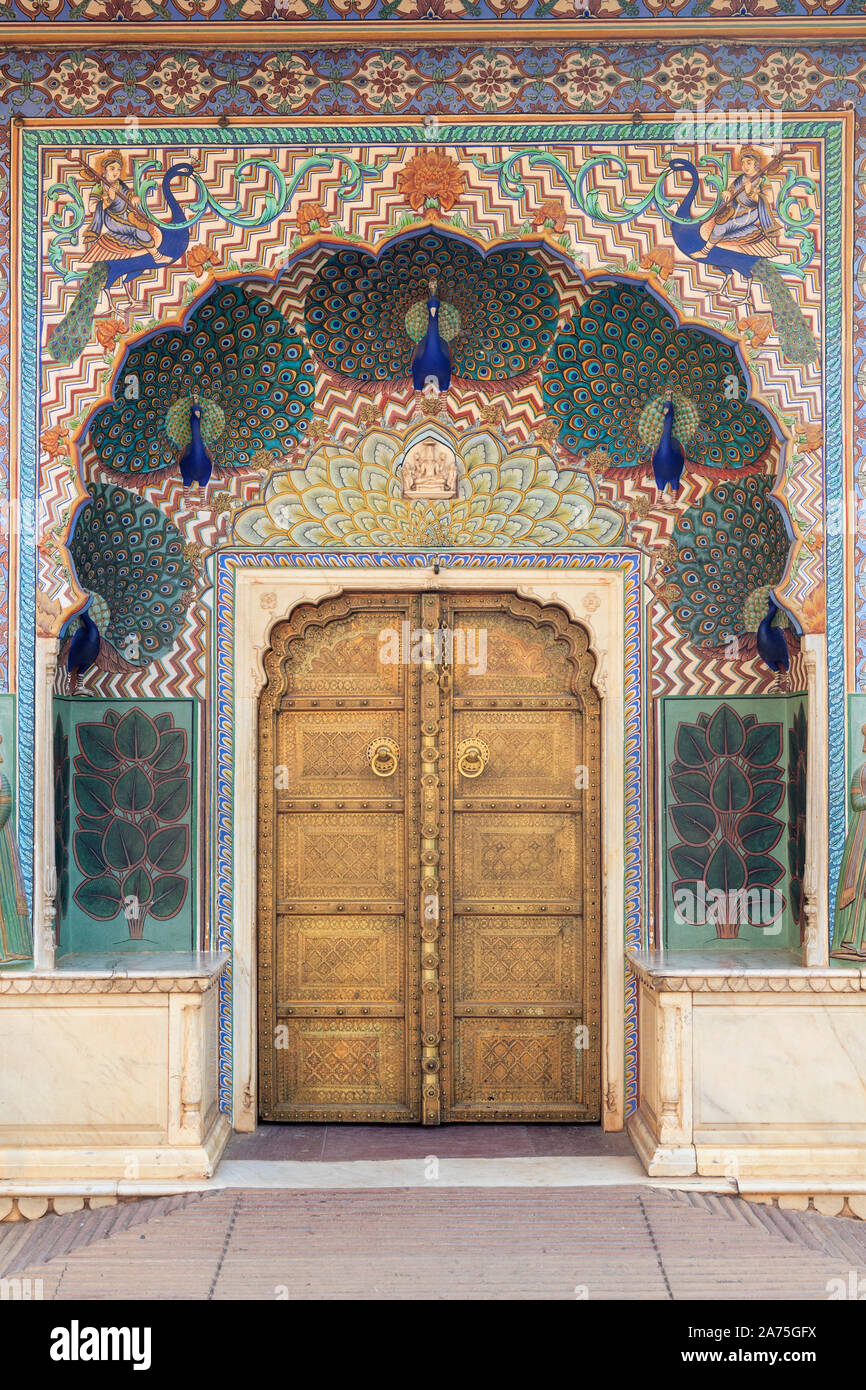 Indien, Rajasthan, Jaipur, City Palace, Peacock Gate Stockfoto