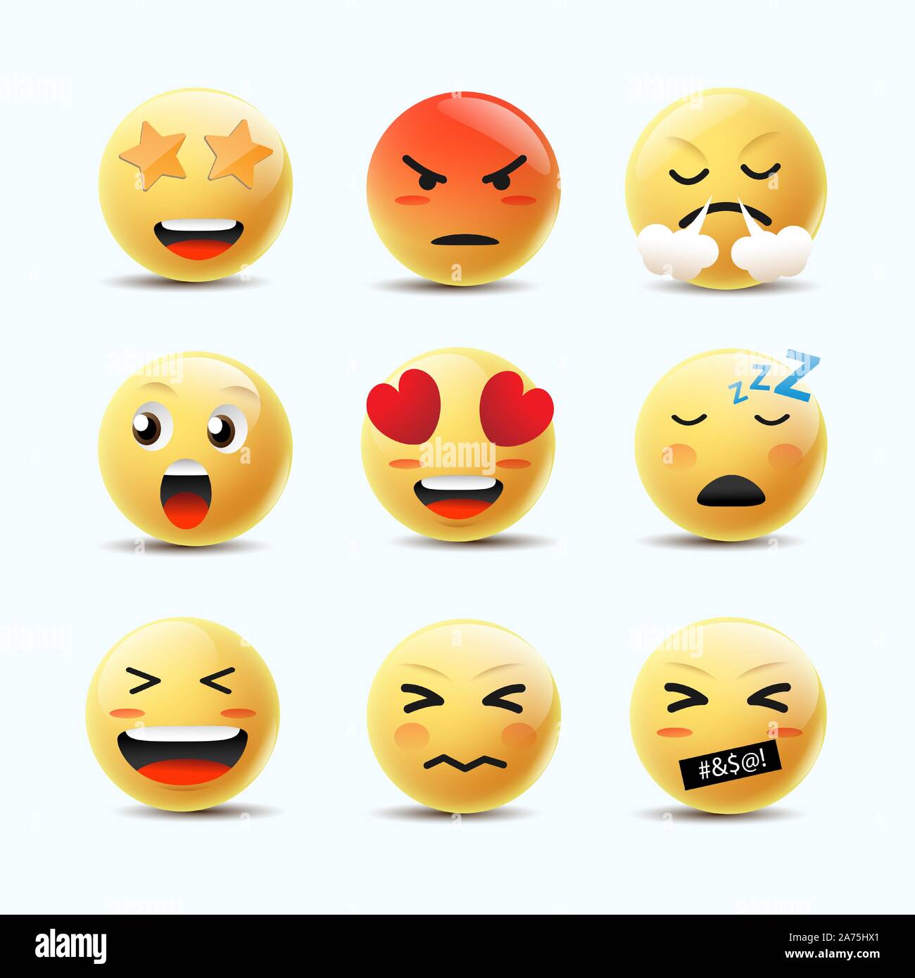 Emoji Gefühl 3D-Flächen Vektor. Kommunikation Chat Elemente im gelben Kreis  flache Seite. Schöne social media Symbol Aufkleber Stock-Vektorgrafik -  Alamy