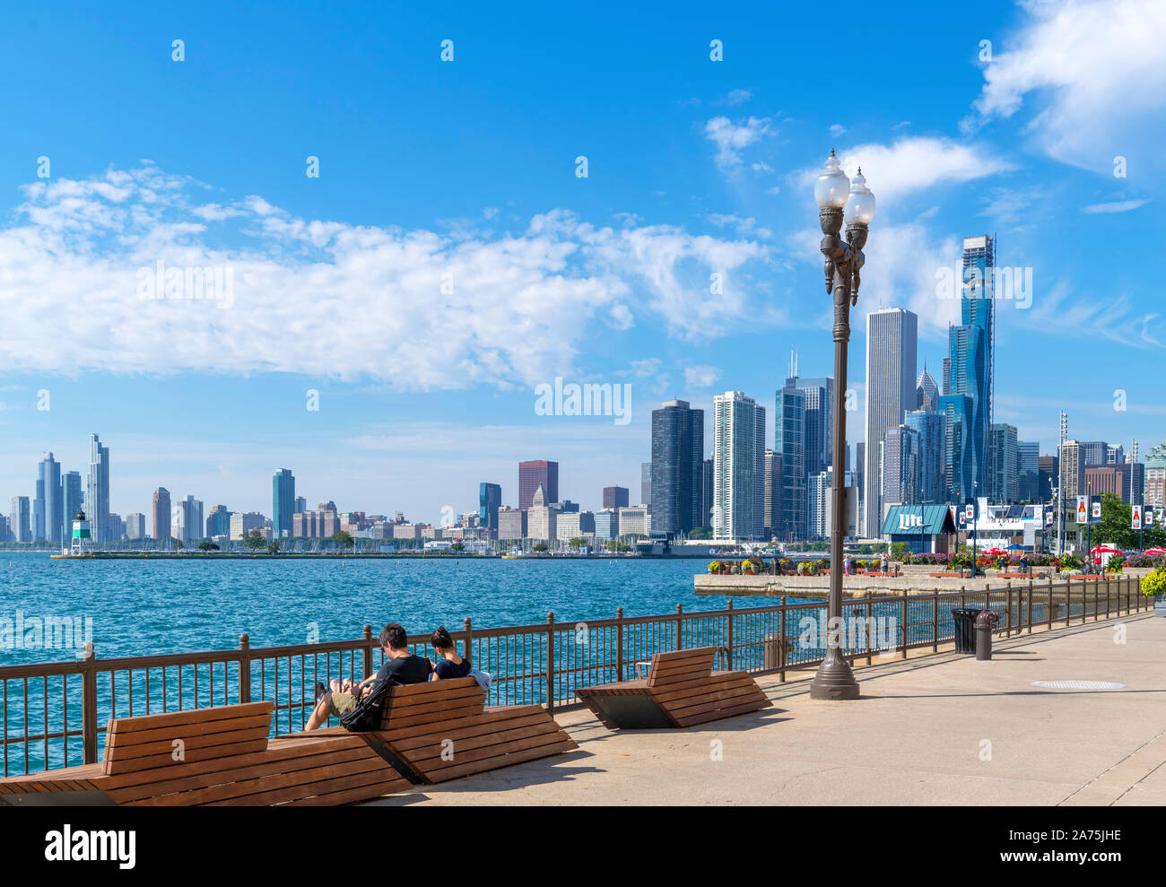 Die Chicago Skyline vom Navy Pier, Chicago, Illinois, USA. Stockfoto