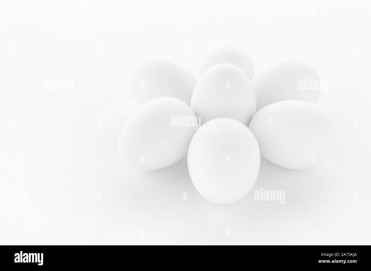 Frische weiße Eier auf weißem Hintergrund, Nahaufnahme Stockfoto
