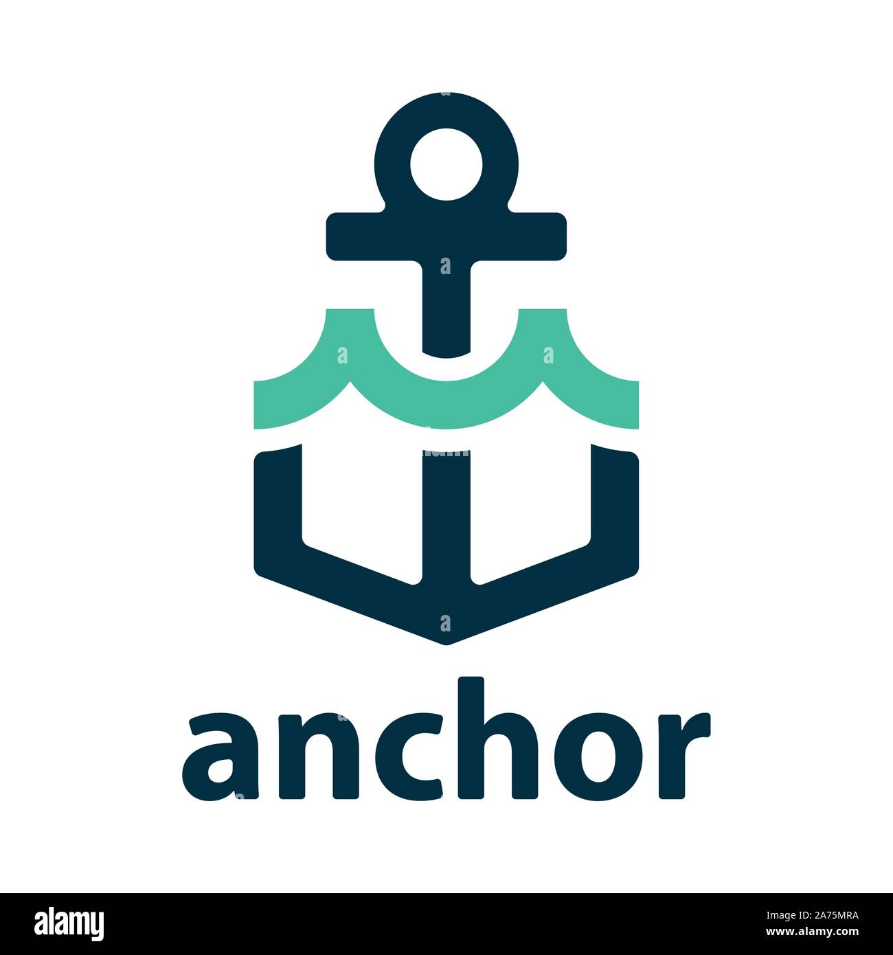 Vektor Anker mit Welle. Vektor Anker Symbol, nautische Flachbild-Logo. Stock Vektor