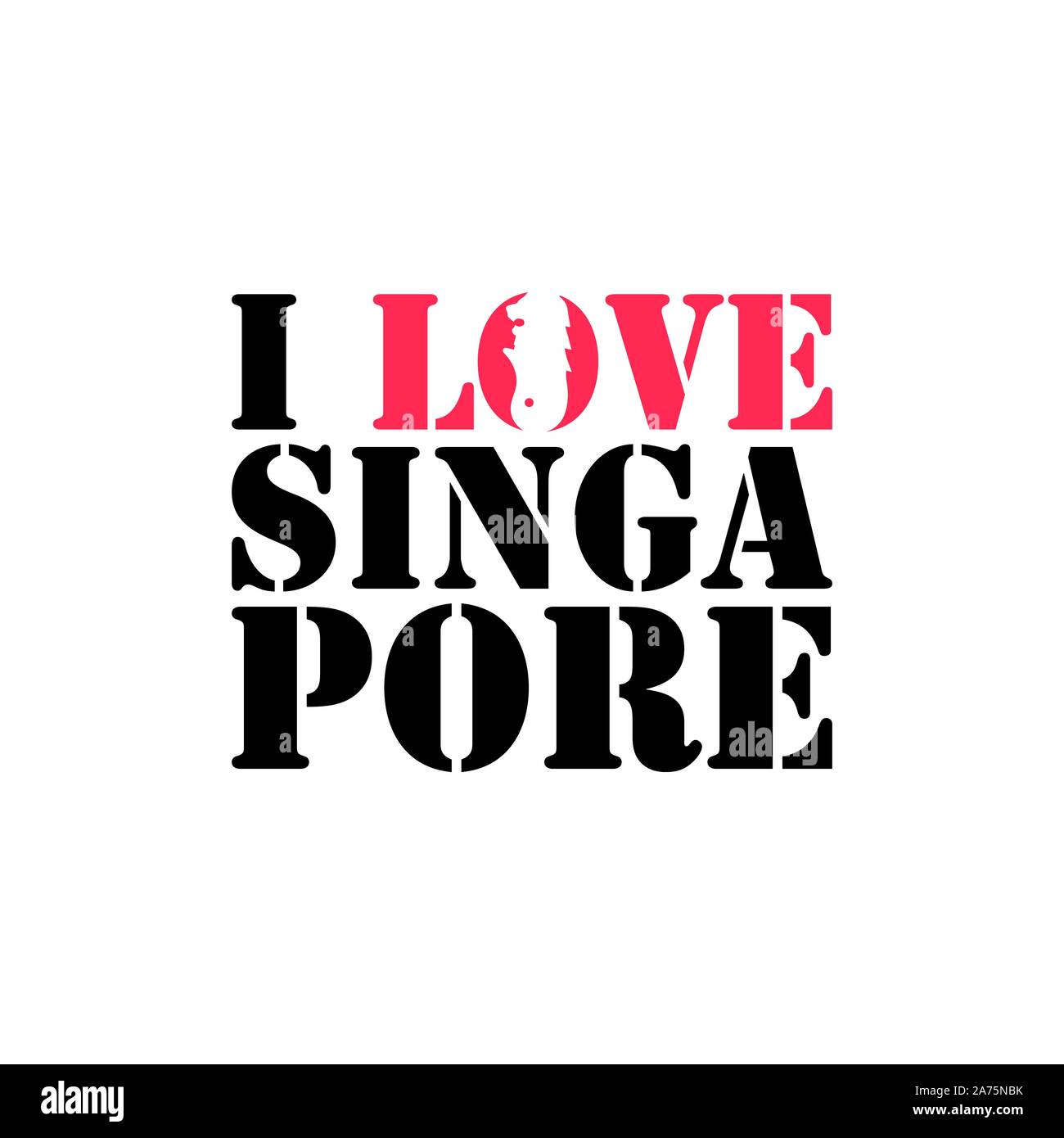 Singapur hand Vektor Schriftzug und merlion Statue aufgestellt. Moderne Kalligraphie Pinsel Schriftzug. Singapur Tinte Schriftzug. Design Element für Karten, Banne Stock Vektor