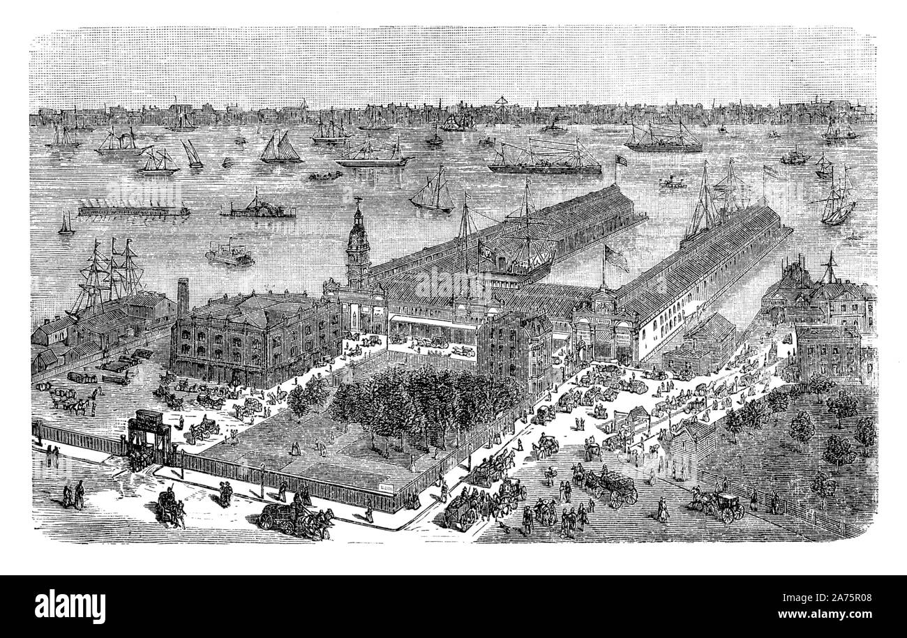 Hoboken, New Jersey steamship Docks, Amerikanische terminal von zwei deutschen Dampfer Zeilen am Ende des 19. Jahrhunderts. Hoboken den Spitznamen der 'Kleinen Bremen' für die große Zahl von deutschen Einwanderern Stockfoto