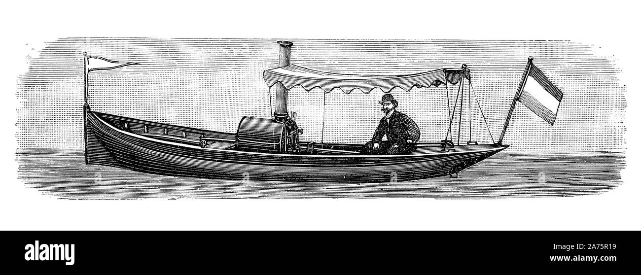 Kleines Boot mit Dampf angetriebene Arbeiten an Seen und Flüsse Stockfoto