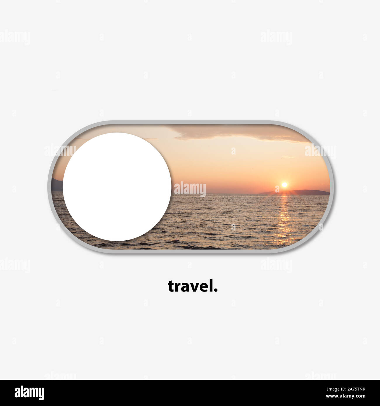 Schalter für Ihre Reise Träume - die Reisen auf. Schöne Sicht auf die Landschaft als eine Möglichkeit jeder Zeit des Jahres auf Reisen zu drehen. Entdecken Sie die Welt einfach wie sie ihr Smartphone. Modernes Design. Stockfoto