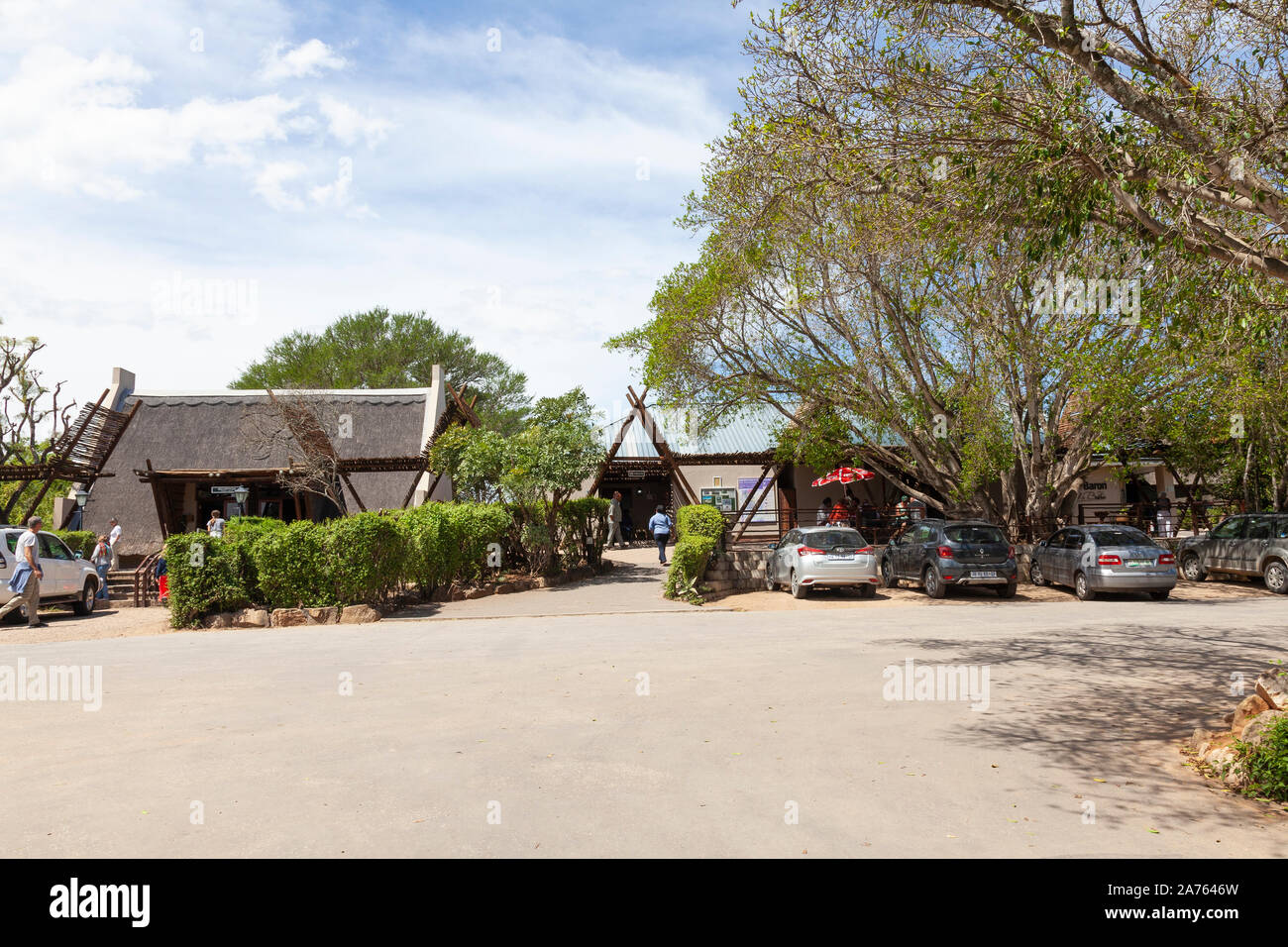 Rezeption, Shop und Restaurant im Camp am Addo Elephant National Park, Eastern Cape, Südafrika Stockfoto