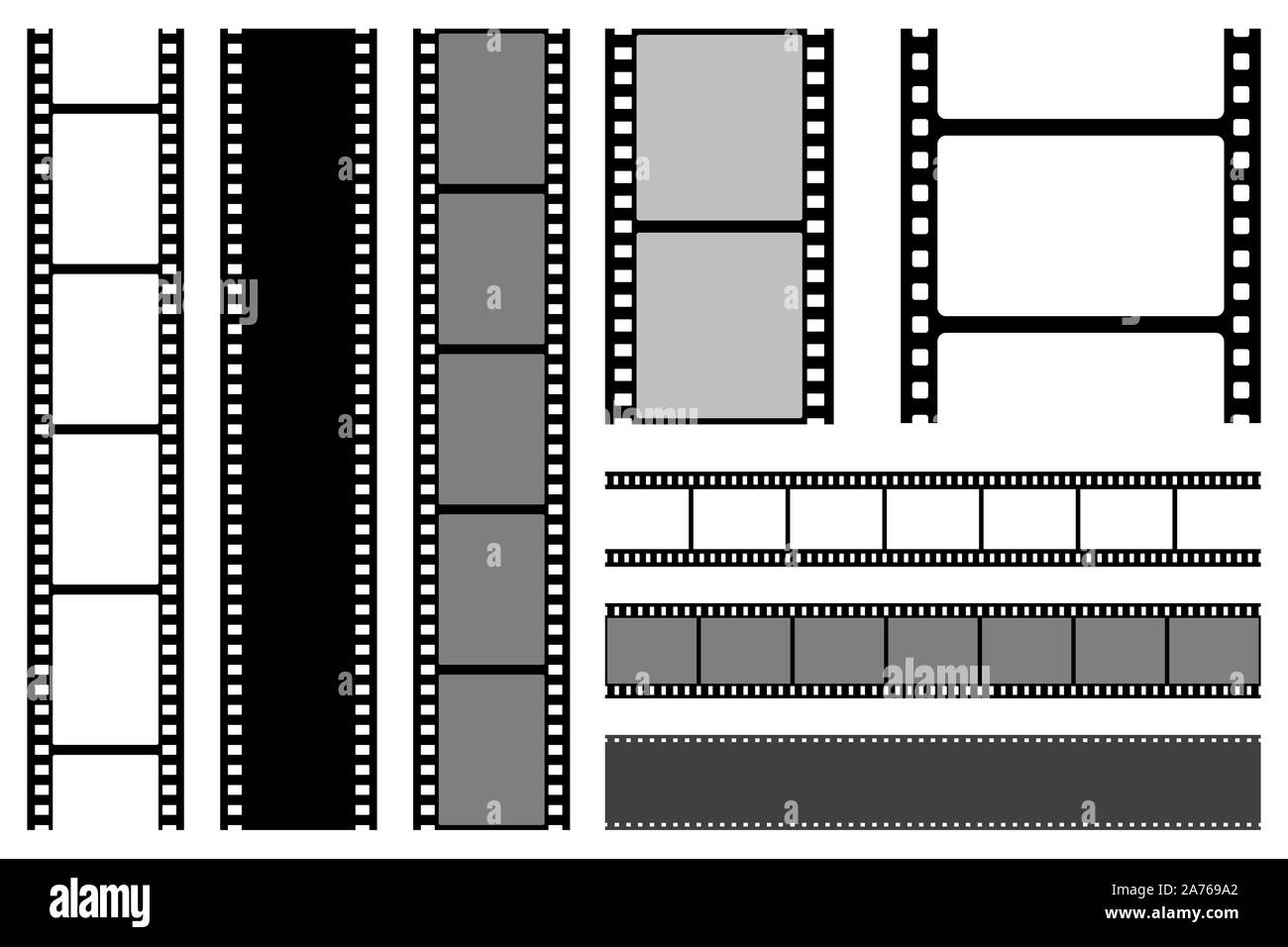 Filmstreifen Sammlung. Alten retro Kino streifen. Vektor Bilderrahmen. Stock Vektor