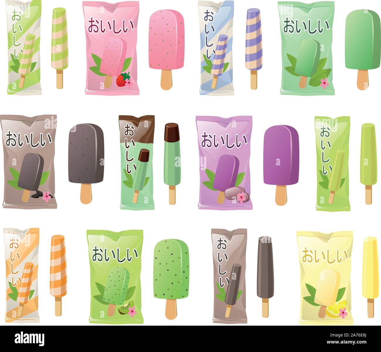 Vector Illustration von verschiedenen Arten von Eis und Sorbet Stock Vektor