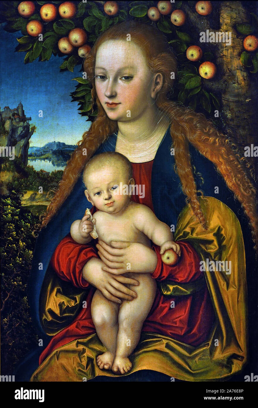 Die Jungfrau und Kind unter einem Apfelbaum 1530 von Lucas Cranach dem Älteren, 1472 - 1553, Deutsch, Deutschland, Stockfoto