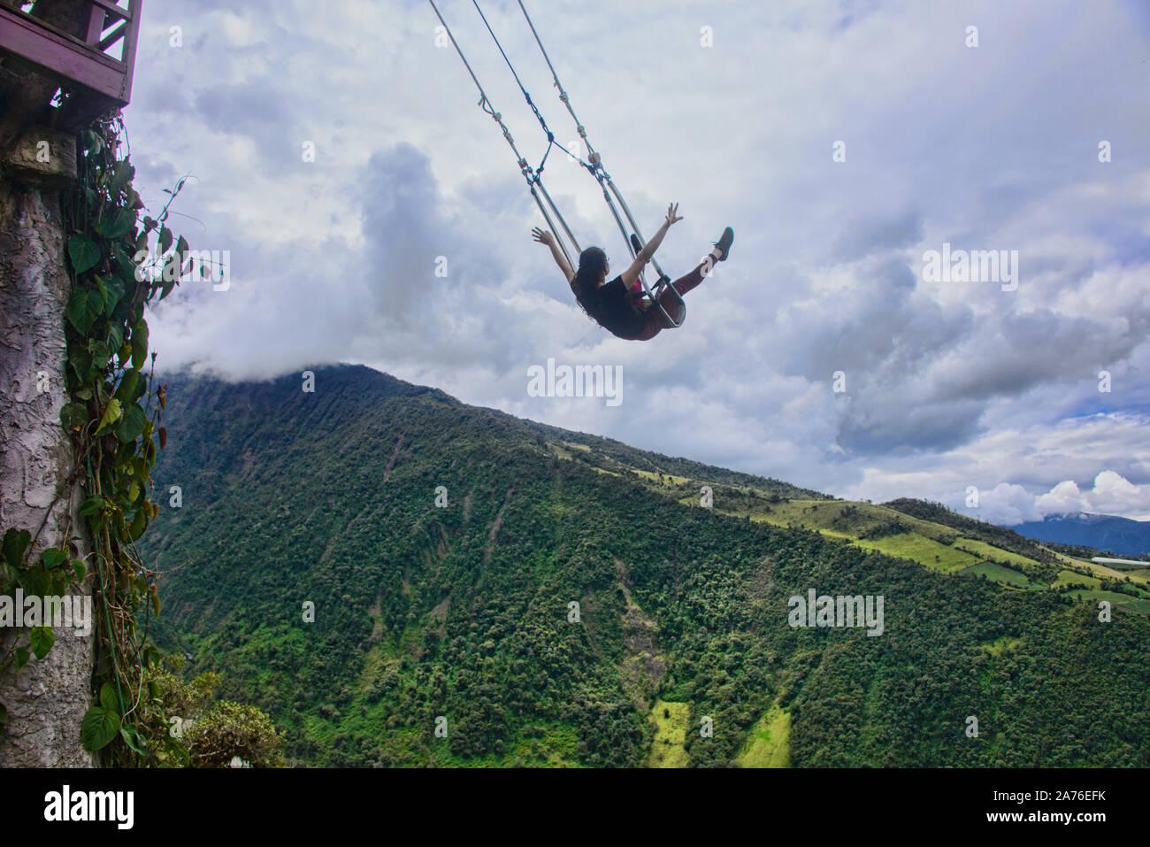 Die Schaukel am Ende der Welt, Casa de Arbol, Baños de Agua Santa, Ecuador Stockfoto