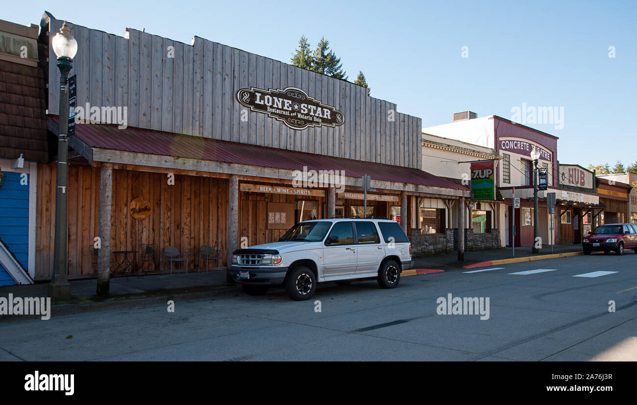 Beton, WA USA Oktober 27, 2019: Downtown Beton eingebettet an der Basis der North Cascade Mountains, in einem westlichen Thema gebaut. Toller Zwischenstopp entlang Stockfoto