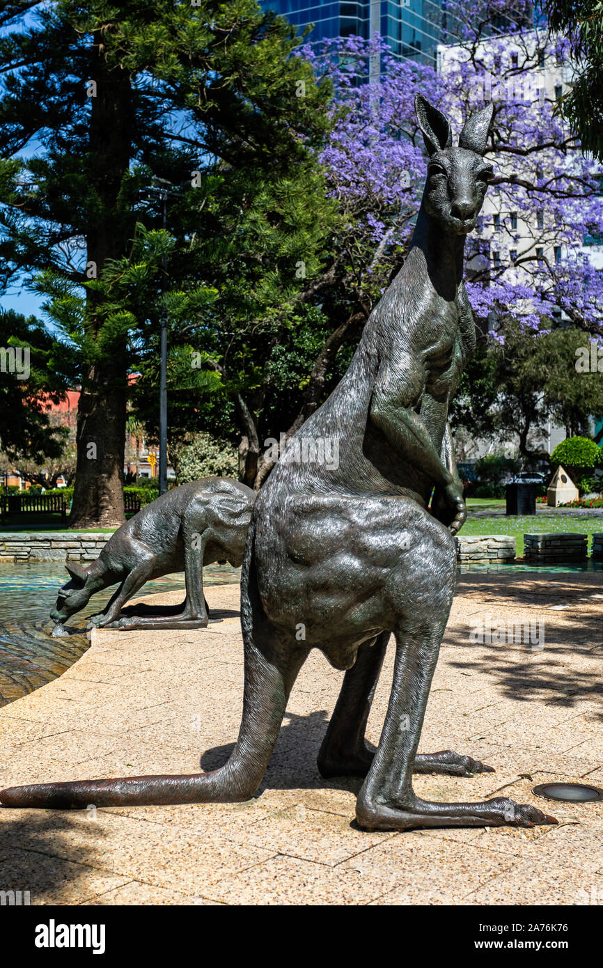 Känguru Skulptur vor dem Council House und Sterling Gärten in Central Business District, Perth, Australien am 24. Oktober 2019 Stockfoto