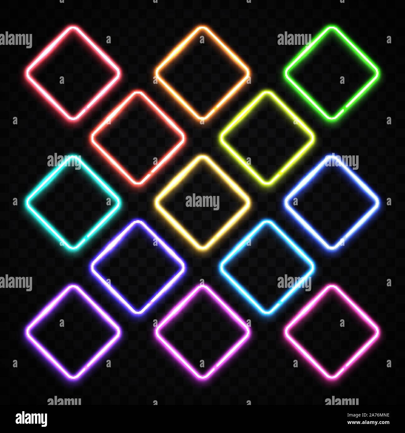 Bunte square neon-Frames festlegen. Vintage Rhombus. Stock Vektor